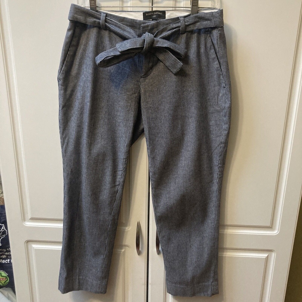 Blue Avery Tie Waist Striped Dress Pants - Banana Republic (Women's Size 4p)